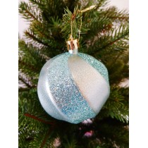 Новорічна куля в блискітках "Хвилька" Ø80мм м'ятна, ціна за набір 4шт